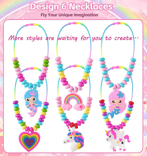 DIZRNOI Jewelry Making Kit for Girls Unicorn Mermaid Charm Necklace Making Supplies Beads Set Birthday Toy Gift DIY Arts and Crafts for Kids Age 3...