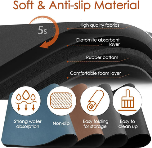 Coffee Mat for Countertop, 24x16" Super Absorbent Large Bar Mat - Quick Dry Black Dish Drying Mat for Kitchen Counter, Easy Clean Coffee Accessori...