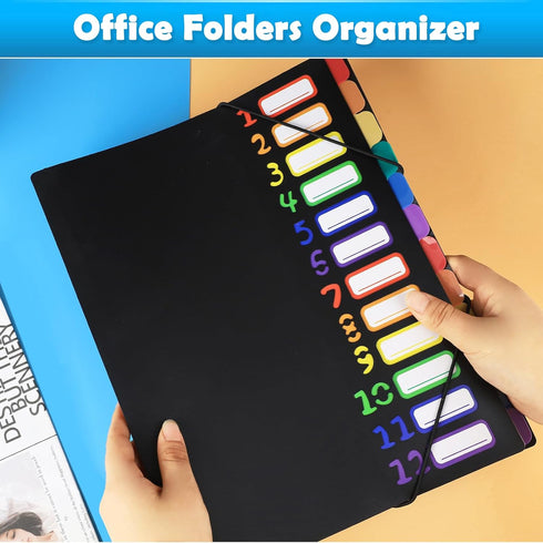 24 Plastic Folders with Pockets, 12 Colors Multi Pocket Folder Binder with Dividers, 12 Tab Folders with Pockets Office Organizer Folder Letter Si...