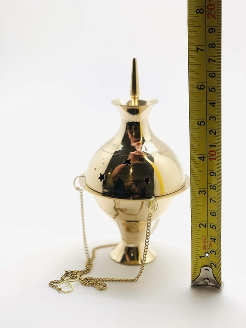 Brass Hanging Censer, Charcoal Incense Burner with Chains, 7" High x 3.5" Diameter...