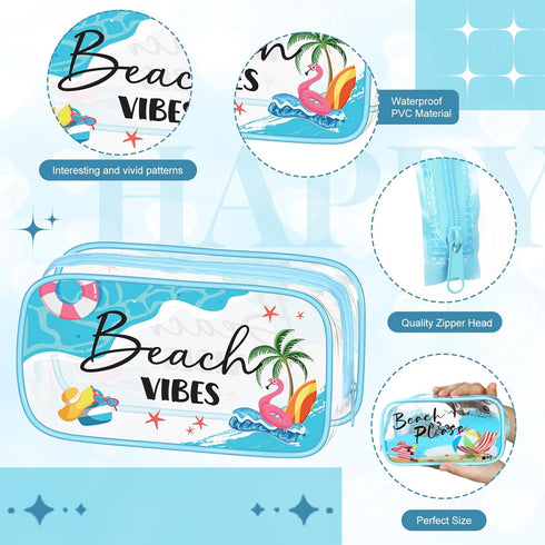 3 Pcs Clear Beach Lotion Cosmetic Bags Waterproof Makeup Pouches Blue PVC Toiletry Bags Travel Zipper Pouches Plastic Seaside Bags Organizer for G...