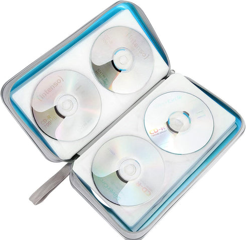CD Case Holder, 80 Capacity CD/DVD Case Holders Wallet Hard Plastic CD DVD Disc Cases Storage Binder for Car Home Office Travel (Sky Blue)...