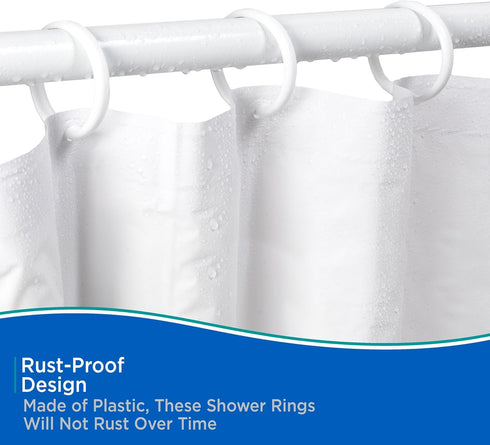 Kenney KN61217 Rust-Proof Smooth Plastic Shower Curtain Rings for Shower Curtain and Standard Shower Curtain Rod, Bathroom Use, Easy to Snap Closu...