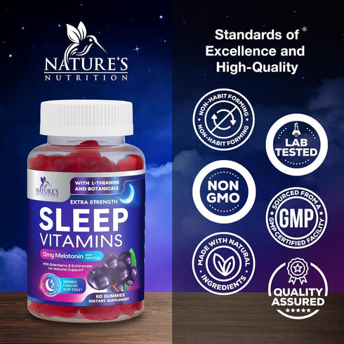Sleep Vitamins - Fast Acting, Powerful & Natural Sleep Gummy Supplement for Adults - Fall Asleep Naturally with 12mg Melatonin, Chamomile & Zinc -...