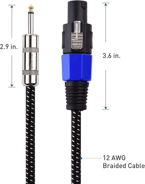 Cable Matters Premium Braided 12AWG 1/4 Inch TS to Speaker Cable 6 ft Compatible with Speakon NL4FC Port...
