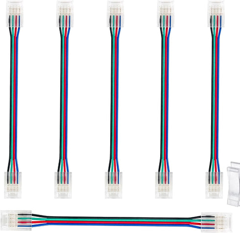 4 Pin RGB Led Connectors for Strip Lights 10mm Wide Unwired Gapless Solderless Transparent 22Awg Extension Wire Quick Connectors Adapter(6 pcs)...