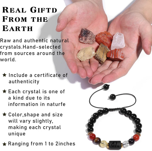 GolbalJew Leo Healing Bracelet, Zodiac Signs Crystals Gift Set, 6 Birthstones, Citrine, Carnelian, Garnet, Crystal Quartz, Red Jasper, Tiger's Eye...