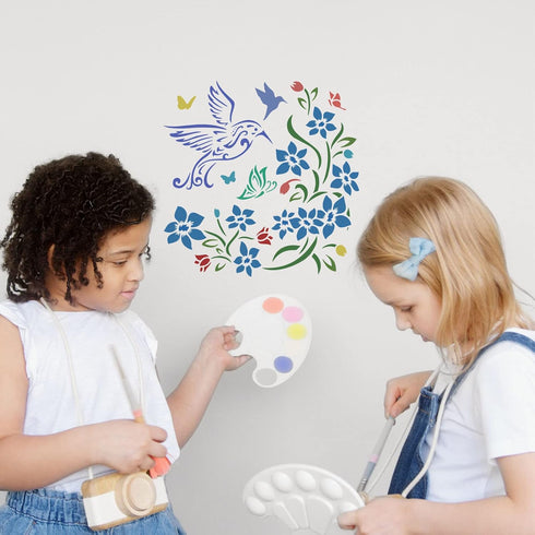 FINGERINSPIRE 4 Pcs Hummingbird Flowers Stencils 11.8x11.8inch Large Size Bird Floral Bee Dragonfly Butterfly Drawing Stencils Reusable Mylar DIY ...