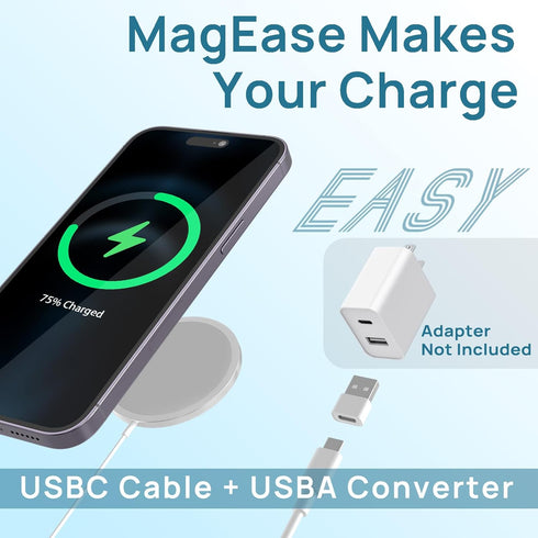 Magnetic Wireless Charger,MagEase 15W Wireless Charger Magnetic Compatible with iPhone 15/14/13/12 Series and AirPods 3/2/Pro, Charging Pad with U...