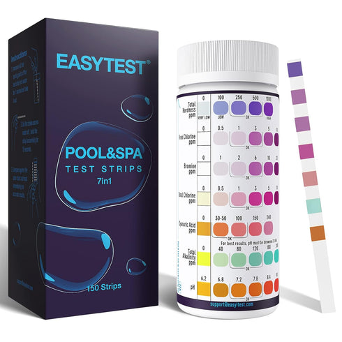 EASYTEST 7-Way Pool Test Strips, 150 Strips Water Chemical Testing for Hot tub and Spa, Accurate Test Bromine, Total Alkalinity, pH, Free Chlorine...