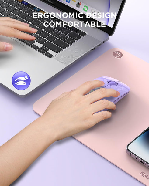 Wireless Bluetooth Mouse, Purple, 1600 DPI, Long Battery Life, Dual Connectivity, Quiet Click, High-Precision Optical Tracking, Versatile Compatib...