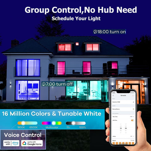 Smart Light Bulbs,WiFi & Bluetooth LED Light Bulb That Compatible with Alexa & Google Home, Color Changing Light Bulb, 10W A19 E26 2.4Ghz WiFi Lig...