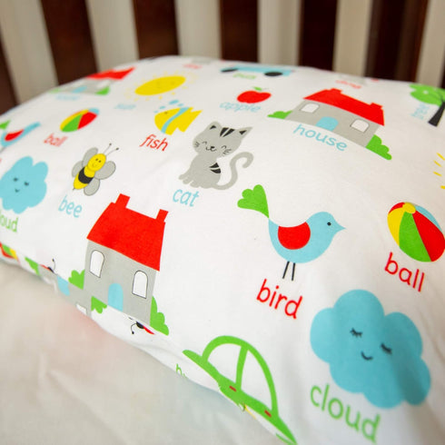 Toddler Kids Pillowcase for Boys and Girls - Words - 13x18 14x19 shrinks to fit - 100% Cotton - Envelope Style Closure - Machine Washable Soft Dur...