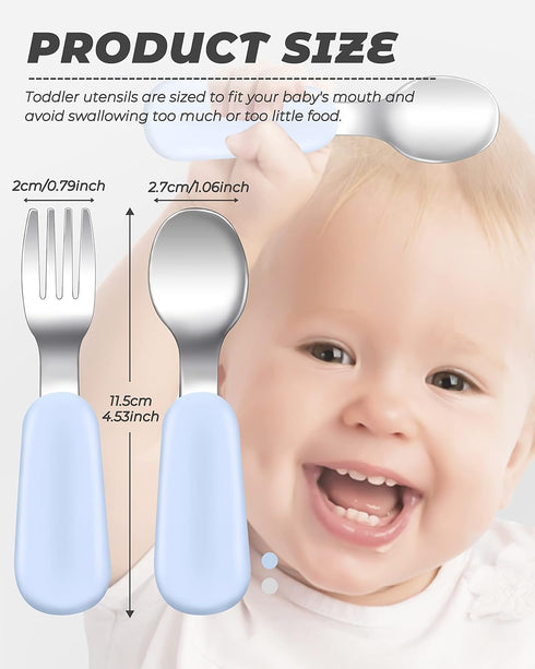 4 pcs Toddler Utensils, Stainless Steel Toddler Silverware Set with Round Handle, Baby Forks for Self Feeding, 2 Toddler Forks and 2 Toddler Spoon...