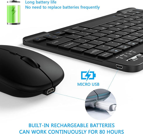 Ultra-Slim Small Bluetooth Keyboard and Mouse Combo Portable Rechargeable Cordless Wireless Keyboard for Android Tablet Cell Phone Samsung Smartph...