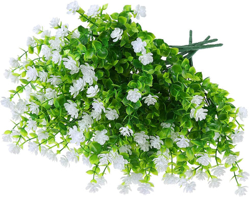 Artificial Plants Flowers Grass Shrubs 8 Pack No Fade Faux Plastic Flowers Outdoor for Vases Farmhouse Garden Porch Patio Office Indoor Wedding De...