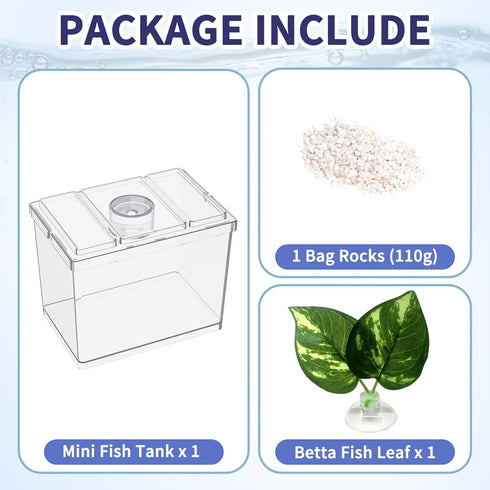 Mini Betta Fish Tank, Small Fish Bowl for Temporary Space, 0.2 Gallon Stackable Cube Tank with Betta Leaf and Gravels for Small Fish, Insect, Shri...