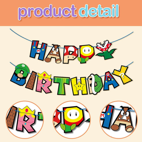 Game Bro Birthday Banner Birthday Decorations,Game Characters Theme Super Cartoon Birthday Party Supplies Party Favors,Video Game Theme Birthdays ...
