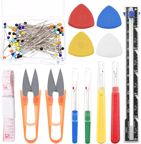 Swpeet 518Pcs Sewing Tools Kit, 10Pcs Professional Tailor's Chalk, 1Pcs Sliding Gauge and 4Pcs Seam Ripper with 500Pcs Quilting Sewing Pins and 2P...