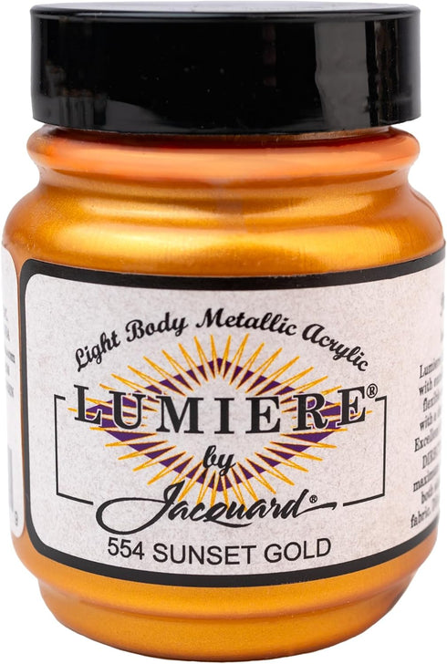 Jacquard Lumiere 2.25oz Fabric Paint Sunset Gold - Metallic Paint for Fabric, Leather, Canvas, Paper and Wood - Light-bodied Metallic Acrylic Pain...
