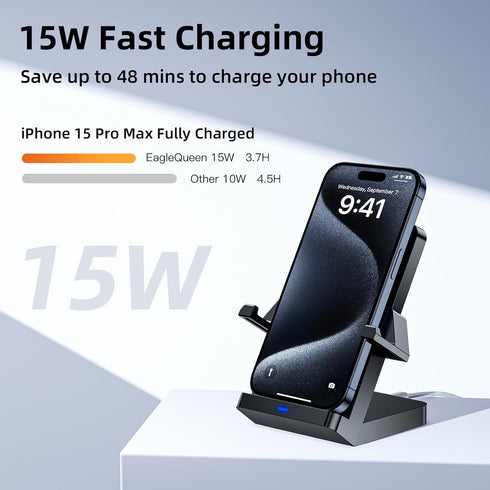 Wireless Charger, 15W Fast Wireless Charging Stand, Wireless Charging Station for iPhone 15/14/13/12/11/XR/XS/8, Samsung Galaxy S23/S22/S21/S20, N...