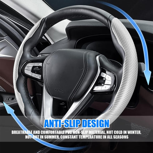 Car Steering Wheel Cover, Carbon Fiber PU Leather Segmented Steering Wheels Protector, Breathable Anti Slip Durable Auto Interior Accessories for ...