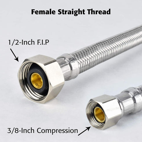Plumb Pak PP23802 Faucet Supply Tube, 3/8 X 1/2 In, Compression X Fip, 16 In L, Stainless Steel, 16 Inches...