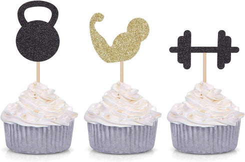 3 Patterns Weight Lifting Cupcake Toppers for Gym Theme Cross Fit Party Fitness Workout Decorations (24 Counts)...