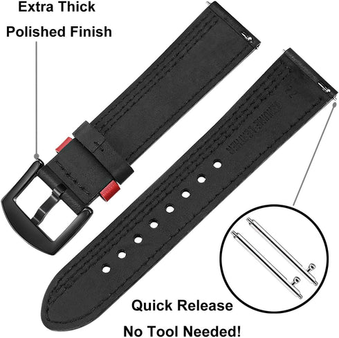 TRUMiRR Band for Galaxy Watch 6 Classic/Watch 5 Pro 45mm / Watch 7 FE 6 5 4 40mm 44mm / Watch4 Classic, 20mm Double Color Genuine Leather Watchban...