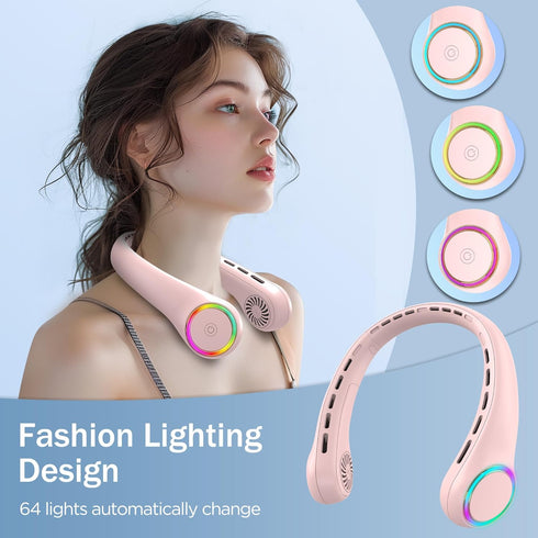 Neck fan, Portable Fan with 5-17H Lifespan, 4000mAh Neck fan air conditioner with 3 Adjustable Speeds and 64 Cool Lights, Nice Rechargeable Fan, H...