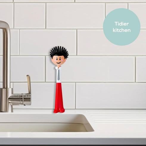 Vigar Dolls Orlando Dish Brush, Dish Brush with Handle that is Ergonomic, Kitchen Brushes for Dishes and Sink Scrub Brush for Cleaning, Red and Bl...