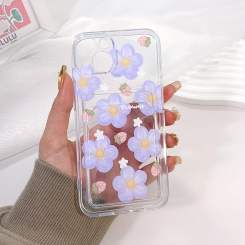 NITITOP Compatible for iPhone 14 Case Clear with Card Holder, Cute Flower Phone Cover for Women Girl, Protective Soft TPU Shock-absorbing Wallet C...