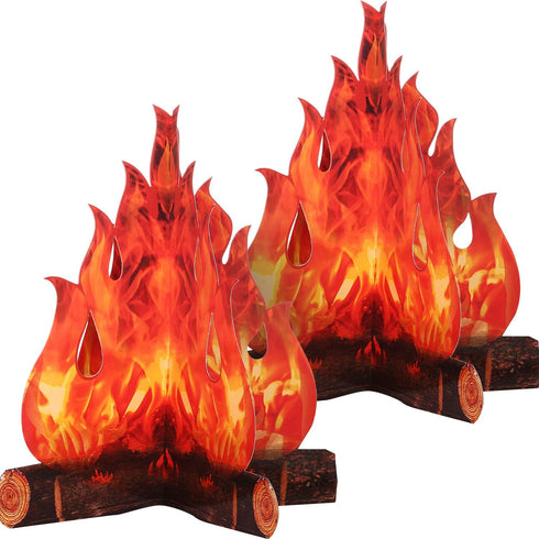 Boao 2 Set Fake Fire Fake Flame Camping Decoration 3D Cardboard Campfire Centerpiece Artificial Flames Campfire Party Decoration for Camp Bachelor...