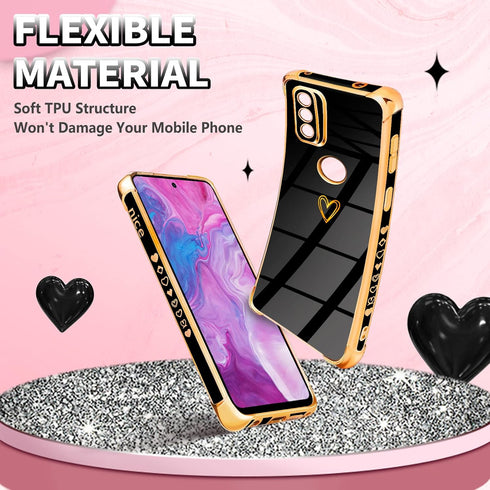 Petitian for Motorola Moto G Pure 2021 Case for Women Girls, Heart Shaped Classy Girly Cute Aesthetic (3 in 1) Love Hearts Pattern Gold Plated Edg...