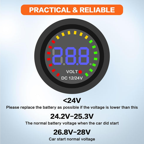 IZTOSS 12 V-24 V Universal LED Display Digital Voltmeter Measure Voltage 7-28 V with Low Voltage Alarm Car Motorcycle Auto Truck...