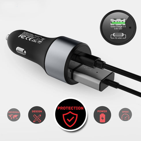 LinkOn 63W Car Charger with 45W USB-C PD3.0 PPS and 18W USB-A QC3.0 Compatible with MacBook Air Chromebook iPhone Xs/Max/XR/X/8 iPad Pro/Air 2/Min...