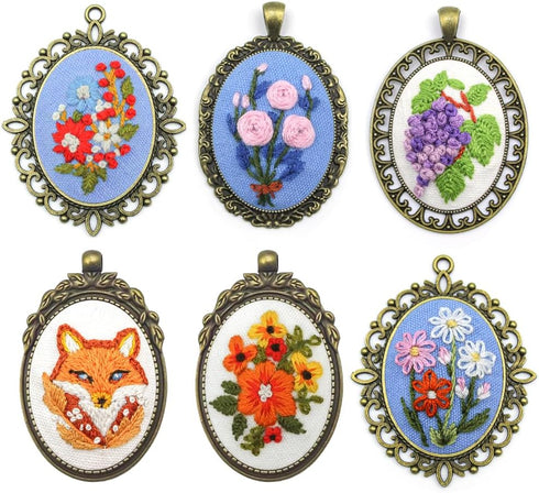 ZuoAnLF 6 Pieces Embroidery Pendant Kit for Beginner,Embroidery Stitching Necklace,Embroidery Kit for Necklace & Earrings & Hand Sewing Jewelry & ...