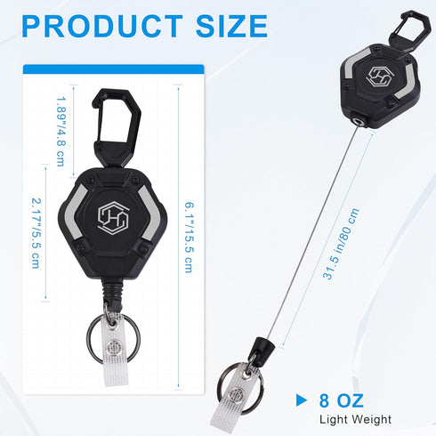 2-Pack Retractable Keychain - Heavy Duty Badge Holder, Retractable ID Badge Reel, Carabiner Badge Clip, Tactical Key Chain with 32" Steel Retracta...