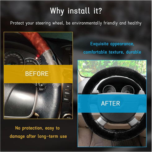 Fuzzy Car Steering Wheel Cover, 15 Inch Elastic Soft Steering Wheel Protector, Anti-Slip Fluffy Car Wheel Covers, Universal Vehicle Warm Winter Ac...