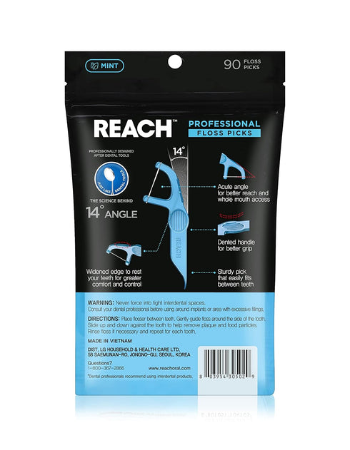 REACH Dental Floss Picks, 90-ct, Mint, Plaque Remover, Optimal Gum & Teeth Reach, Glides Easily, PFAS Free, Ergonomic Multi-Use Flosser for Adults...