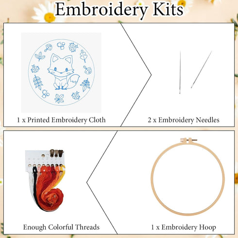Louise Maelys Starter Embroidery Kits DIY Full Range Easy Needlepoint Cross Stitch Kits for Adults, Beginners with Stamped Animal Pattern,Fox......