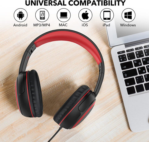 A10 On-Ear Headphones with Microphone, Lightweight Folding Stereo Bass Headphones with 1.5M No-Tangle Cord, Portable Wired Headphones for Smartpho...