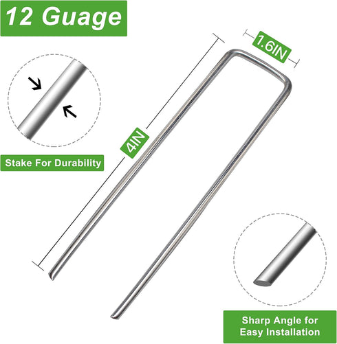 Landscape Staples Galvanized Garden Stakes, Heavy Duty Garden Pins for Fences, Lawns, Weed Barriers and Landscape Fabrics, Netting, Irrigation Hos...