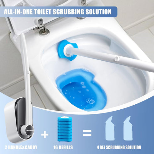 2Pack Disposable Toilet Brush and Holder with 16 Toilet Bowl Wand Refills Loaded Scrubbing solution for Toilet Cleaning, Bathroom Cleaning Supplie...