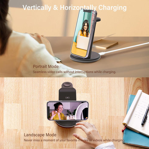 3 in 1 Wireless Charger for iPhone, Fast Charger Stand Dock for Multiple Devices, Wireless Charging Station for iPhone 15/14/13/12/SE/X/XR/XS, iWa...