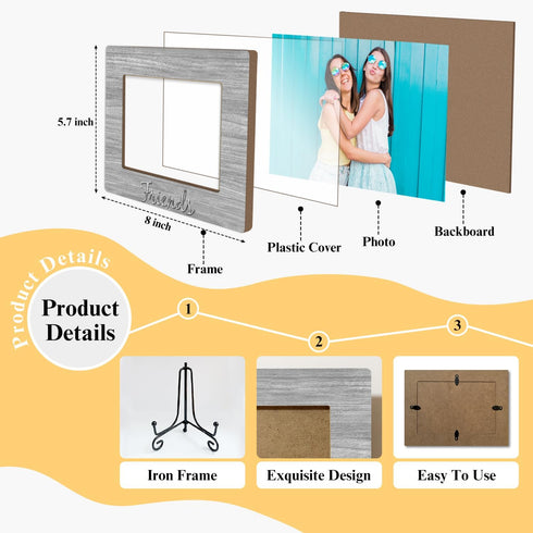 Wooden Photo Frame Friendship Gifts for Friends Bestie Woman BFF, Wooden Photo Frame with Iron Stand for Tabletop or Desktop Display, Home Table D...