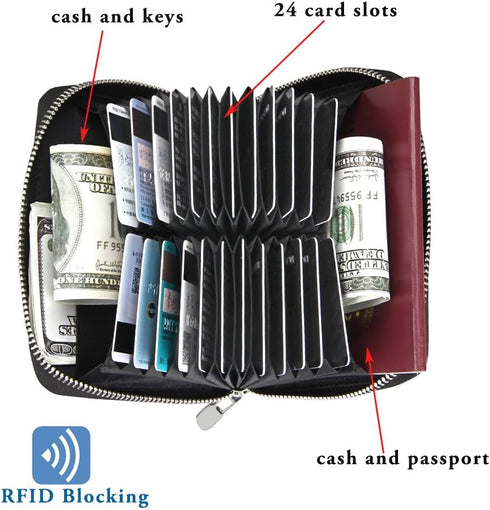 boshiho RFID Blocking 24 Slot Credit Card Holder Wallet Real Leather Multi Card Organizer Wallet with Zipper...