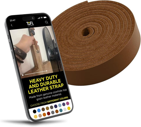TOFL Genuine Top-Grain Leather Strap | 72 Inches Long | 3/4 Inch Wide | 1/8 Inch Thick (7-8 oz) | 1 Leather Strip for DIY Arts & Craft Projects, C...