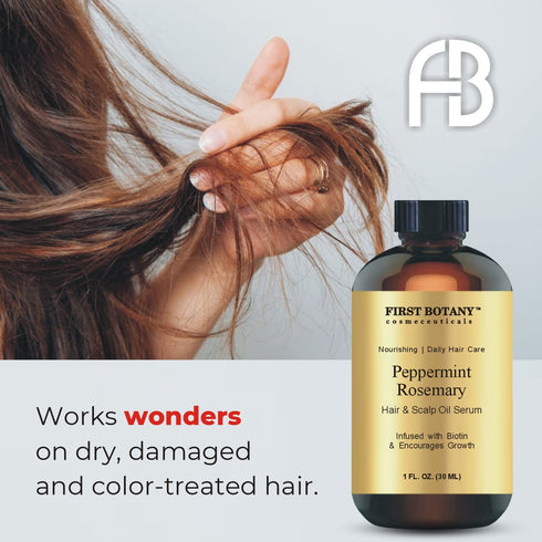 First Botany, Peppermint Rosemary Oil Encourages Hair Growth, Scalp & Hair Strengthening Serum With Biotin, Nourishing Treatment for Split Ends, D...