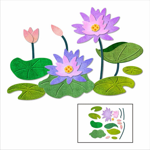 Lotus Flowers Wooden Boat River Pond Metal Cutting Dies for Card Making, Paper Embossing Die Cuts Kit Templates, Storage Pockets Supplies, Photo F...